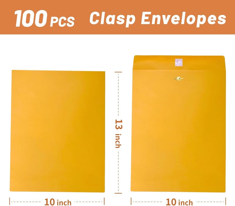 Creebe Manila Clasp Envelopes 10x13 100 Pcs, Large Brown Yellow 10 x 13 Envelopes with Clasp and Gummed Seal for Mailing, 100 GSM Kraft Paper - Image 3